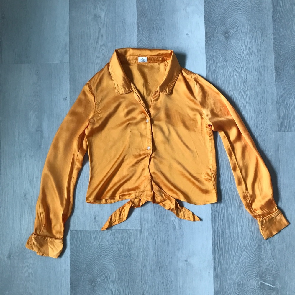 WILFRED SATIN CROP TOP LONG SLEEVE BUTTON BLOUSE WOMENS 2XS